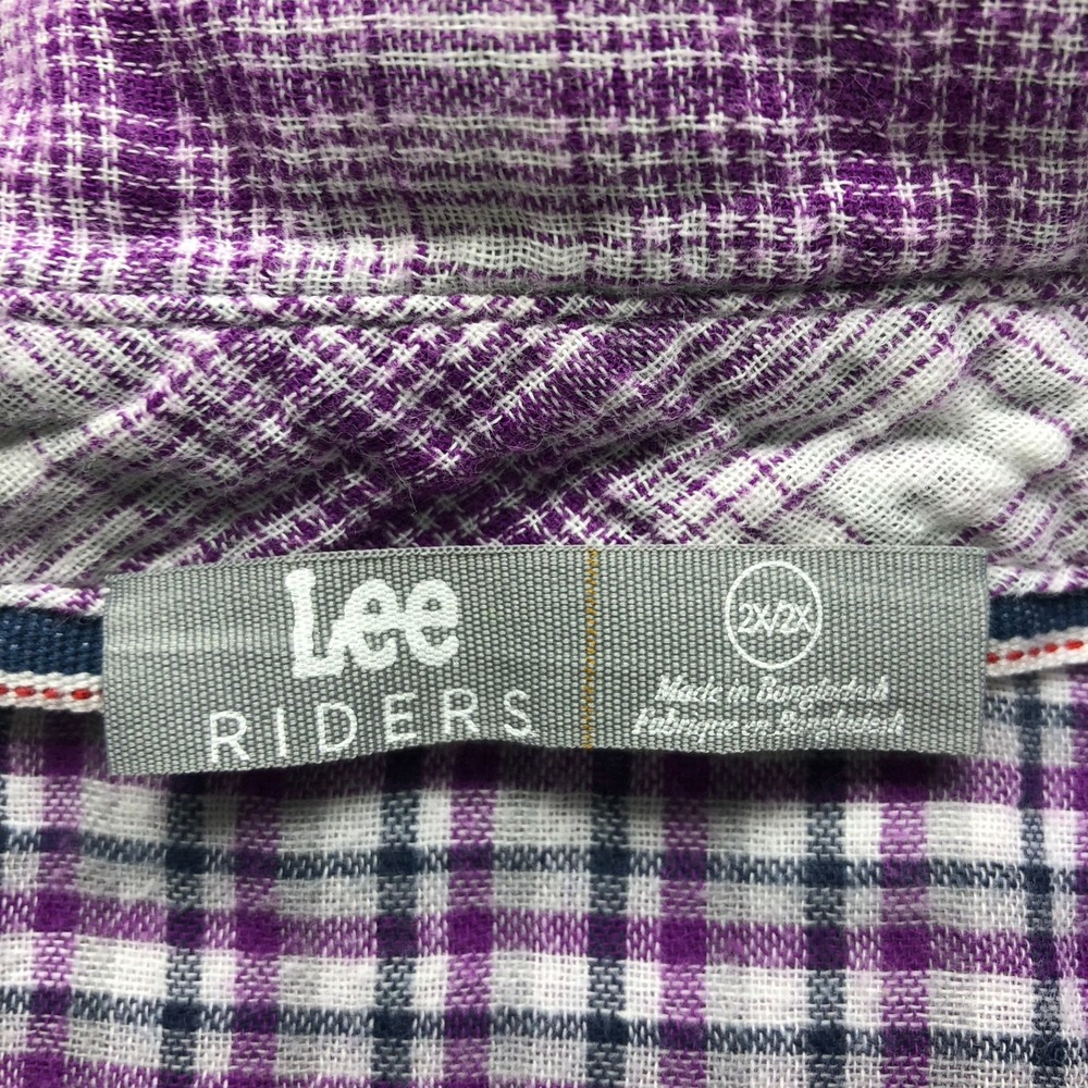 Lee Riders Womens 2X Plus Purple White Plaid Button Up Long Sleeve Shirt Ruffled - Picture 3 of 9